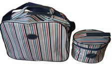 Damart Striped 2 Piece Travel/Flight/Weekend Bag + Vanity/Accessory bag set NEW