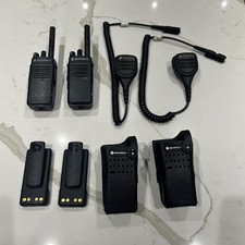 2x Motorola DP2400e handheld Walkie Talkie Radios With Mics Batteries & Holsters