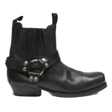 Mens Black Leather Biker Boots UK 10.5 Stylish Western Motorcycle Footwear