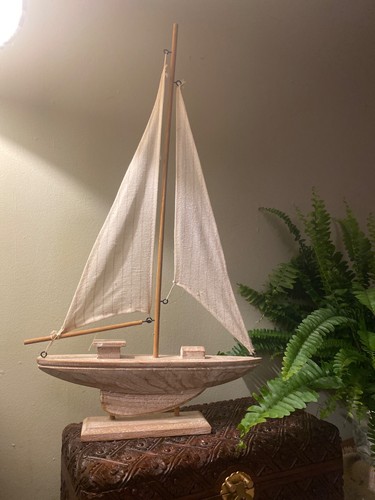 Hand carved sailing boat - carved,