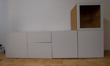 Modern White & Oak Sideboard With Glass Top and Display Cabinet
