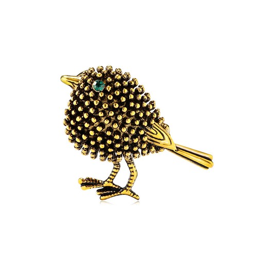 Silver gold cute - bird, brooch