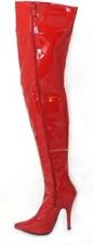 Red Patent Thigh High Heeled boots, Stiletto Over Knee Full Side Zip, UK 8 EU 41