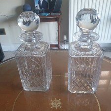Matching pair Heavy Lead Crystal Square Cut Whisky/Drink Decanters 1.9kg each