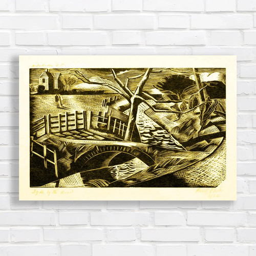 Dramatic landscape woodcut - landscape,