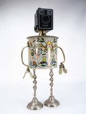 Quirky Robot Sculpture - Brownie Six - 20 C with Baret Ware Biscuit Barrel body.