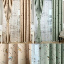 CLEARANCE BIRD Vintage Shabby Chic Tape Top Blackout Lined Curtain Duckegg Cream