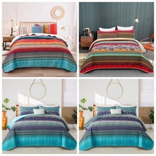 Mandala Boho Striped Bedspread Quilt Coverlet Set Bedding Throw Double King Size