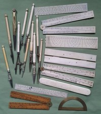 Collection of antique Drawing Instruments, Rulers etc