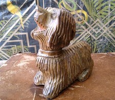 Vintage Folk Art Large Hand Carved Dog Sculpture Macabre Eastern European Art