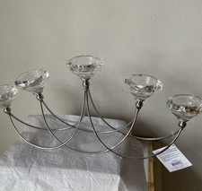 Table Centrepiece 5 Tealights Holder Curved Diamanté Silver Metal Xmas Table
