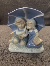 Vintage Porcelain Figurine Children Holding Umbrella 4.25”