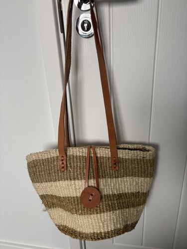 Woven straw boho ethnic bucket