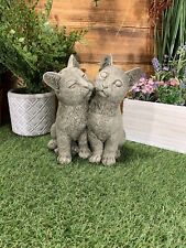 STONE GARDEN PAIR OF CUTE LOVING KISSING CATS KITTEN CAT STATUE ORNAMENT 