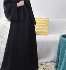 Stylish Womens Ladies Plain Satin Abaya With Pockets Belt Tie, 50 52 54 56 & 58
