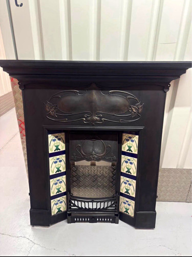 Art nouveau black fireplace - art,