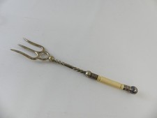 (ref288CN12) Vintage antique silver plated Toasting Fork Bovine Bone