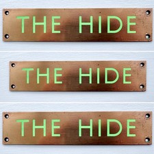 Antique Vintage c1930s “The Hide” Copper & Enamel Advertising Sign Ideal Air BnB