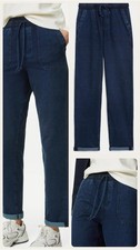 Ex M&S Ladies Denim Jersey Straight Leg Ankle Trousers Sizes 6-24 in 3 Lengths