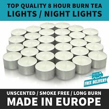 White Unscented 8 Hour Burn Tea Light Candles - Long Burn Time -MADE IN EU