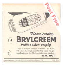 BRYLCREEM please return empty bottles  :   WWII Original Vintage 1945 Advert