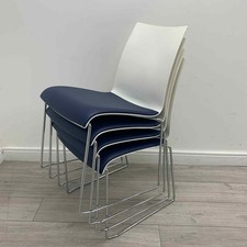 Brunner Conference Chair, Stackable, White / Blue Leather, Chrome Cantilever ...