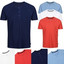 Ex Brand Mens T-shirt Short Sleeve Henley Plain Grandad Neck Tops Casual Summer