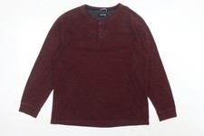 Just Jeans Men's Red XL Henley Jumper Long Sleeve Cotton Blend