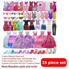 35Pcs Barbie Doll Clothes Bundle Dresses Shoes Set Lot Accessories Girl Toy Gift