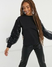 Violet Romance Jumper Size 10 Black Pearl Organza Sleeve Long Sleeve Top LS43