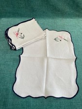 Set of 8 French Vintage Hand Embroidered Linen Napkins with Floral Design