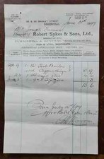 1897 Robert Sykes & Sons, Ironmongers, Market Street, Stalybridge Invoice