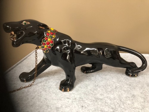 Vtg black panther statue gold - panther,