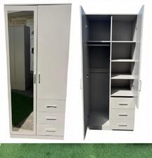 2 Door Mirrored Wardrobe 3 Drawers Hanging Rail Shelve Bedroom Storage Furniture