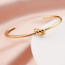 Solid Sterling Silver Womens Knot Bangle Bracelet In Gold With A Gift Bag