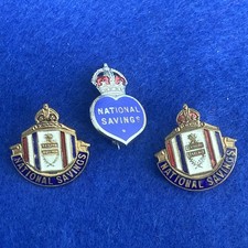 3 X VINTAGE NATIONAL SAVINGS MOVEMENT LAPEL BADGES c1940s GAUNT/FATTORINI & SONS