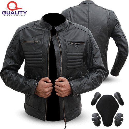 Men black leather motorcycle - men's,