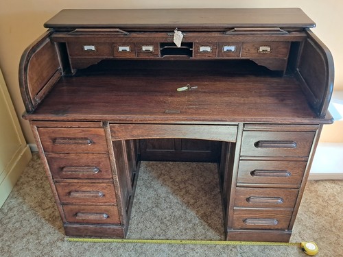 Vintage oak roll top desk - oak,