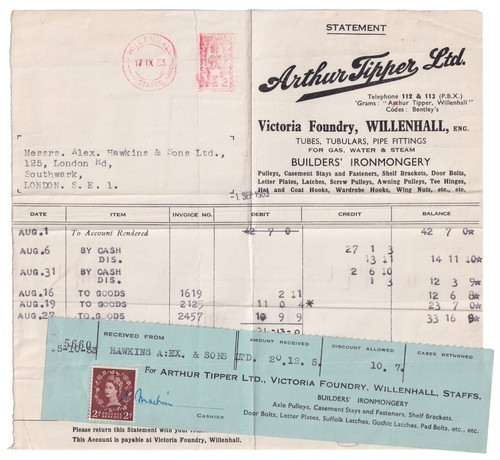 1953 willenhall bill head - 1953,