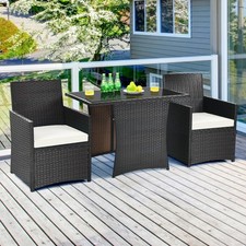 Heavy Duty Garden Furniture Set 3 Pieces Patio PE Wicker Set-White