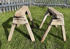 Vintage Pair Of Wooden Saw Horses Work Table Trestle