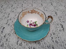 Aynsley Mismatched Aqua Blue Floral Cup and Saucer
