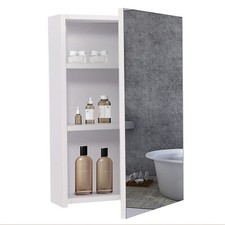 Wall Mounted Mirror Cabinet Bathroom Single Door Cupboard with Adjustable Shelf