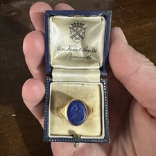 Antique Edwardian 18ct Gold Lapis Cockerel Intaglio Seal Signet Ring circa 1910