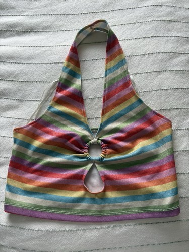 Rainbow halter neck crop - rainbow, top