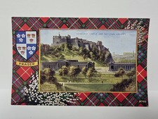 Vintage Clan Fraser Tartan Postcard Edinburgh Castle and National Gallery