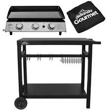 3 Burner BBQ Portable Gas Plancha Grill 7.5kW Hot Plate, with Cover & Trolley