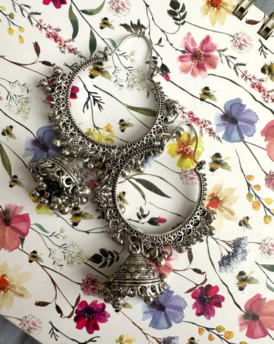 Silver tone jhumka hoop - silver,