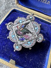 Antique Micro Mosaic Brooch of Bird  Gilded 1860-80