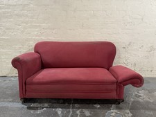 Victorian Drop Arm Sofa - Antique Red Upholstered 2 Seater on Castors - Project